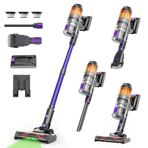 COTIAR Cordless Vacuum Cleaner,500W 40KPa 120Mins Runtime with 2 Batteries,Anti-Tangle Stick Vacuum with Green Light,Rechargeable Wireless Vacuum for Pet Hair/Carpet/Hardwood Floor,Purple - Image 1