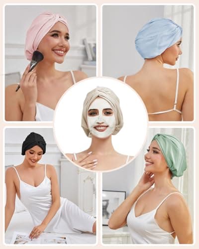 HFRHTGY Adjustable Silk Satin Hair Bonnet for Sleeping Women Hair Wrap, Double Layer Night Turban, Sleep Cap for Natural Curly Straight Unisex - Lavender - Thumbnail 5