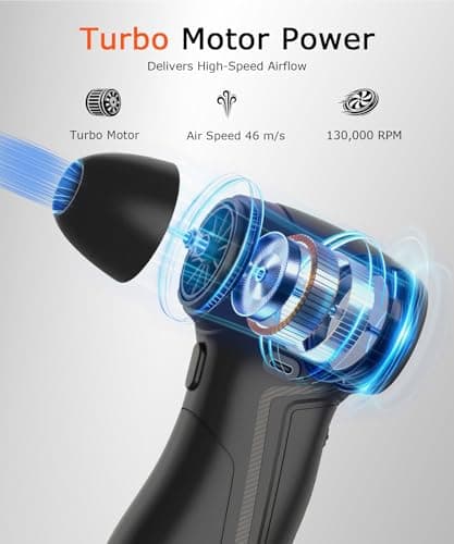 Compressed Air Duster 130,000 RPM, Electric Air Blower with Scroll Wheel Precision Speed Control, Storm-Level Turbo Airflow for Home Car PC Dust Cleaning, Cordless Rechargeable Portable Gadget for Men - Thumbnail 2