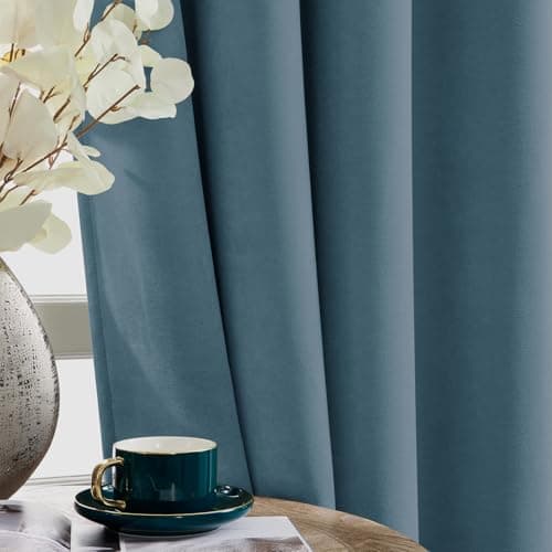 Joydeco Greyish Blue Velvet Curtains 90 Inches 2 Panels, Luxury Thermal Insulated Soft Curtains for Bedroom & Living Room, Room Darkening Velvet Drapes, Rod Pocket (52W x 90L) - Thumbnail 5