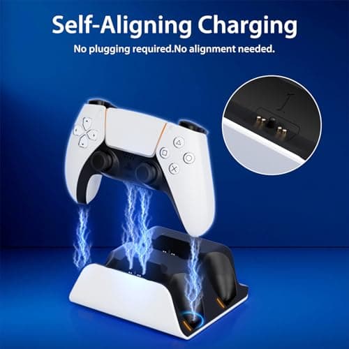 PS5 Controller Charger Station with LED Indicator,Dual Controller Fast Charging Dock,Desktop Display Stand for PlayStation 5 (White) - Thumbnail 3