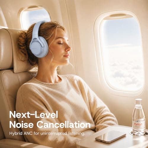 Xmenha ANC Wireless Bluetooth Hybrid Active Noise Cancelling Headphones Over the Ear Earphones Sound Cancelling Headphone Headset with Noise Cancellation for Airplane Travel Gym Game Adults - Thumbnail 2