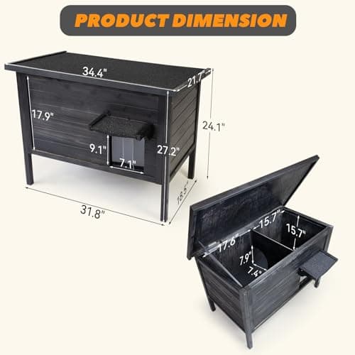 Weatherproof Outdoor Cat House, Feral Cat Shelter, 100% Insulated Foam, Solid Wood, Large Size for Multiple Cats - Thumbnail 2