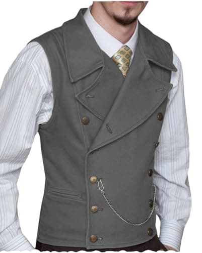 Ceehuteey Mens Suit Suede Double Breasted Vest Classic Groomsmen Wedding Waistcoat Leather Big Lapel(XXXL,Grey) - Image 1