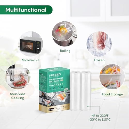 FRESKO 8"x20' Vacuum Sealer Bags for Food, 2 Rolls Customized Size Storage Bags with BPA Free, Heavy Duty Food Bags for Meal Prep and Sous Vide Cooking - Thumbnail 2