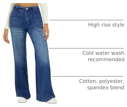 HDLTE Women Wide Leg Jeans High Waist Baggy Jeans Loose Boyfriend Jeans Denim Pants Y2K Navy Blue - Thumbnail 4