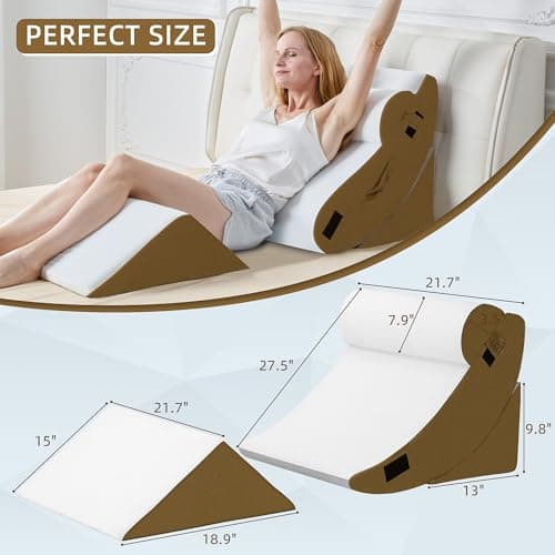 HABUTWAY 4Pcs Orthopedic Wedge Pillow, Bed Pillow for Sleeping, Post Surgery Foam Wedge Pillow for Back Pain Relief, Triangle Adjustable Support Pillow with Machine Washable Cover, Brown - Thumbnail 2