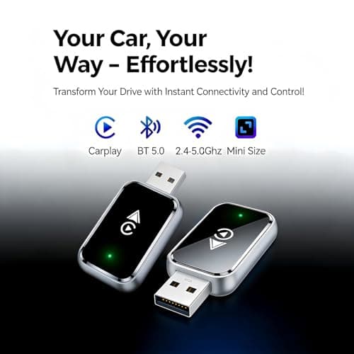Wireless CarPlay Adapter for iPhone & Android, Plug and Play Bluetooth Dongle Wired to Wireless Apple Car Play Adapter, USB-A & Type-C Port, Fast Connection - Thumbnail 2