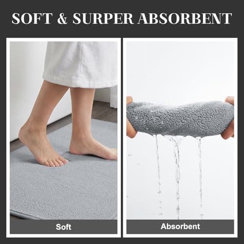 MontVoo Quick Dry Bath Mat, Super Absorbent Bathroom Rug, 3D Honeycomb Mesh Base Non Slip Bath Mats for Bathroom, Dryer-Friendly & Washable Durable Bath Rug for Shower, Sink, Grey 20"x31" - Thumbnail 4