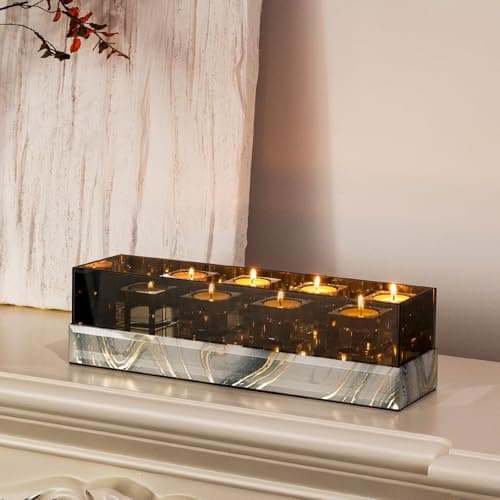 Timetrace Glass Candle Holder Rectangular 4 Candle Seat with Marble Pattern-Tealight and Votive Candles Holders Centerpiece Table Decorations for Home Décor, Dining Room, Kitchen, Patio (White) - Thumbnail 6
