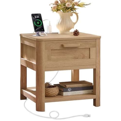 Joaxswe Farmhouse Side Tables Living Room, Natural Wood