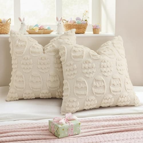decorUhome Beige Faux Fur Egg Throw Pillow Covers 18x18 Set of 2 - Thumbnail 5