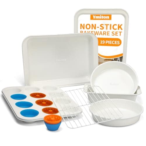 Ymiton Nonstick Baking Pans Set, 19 PCS Stackable Bakeware Sets, Oven Pan Set Includes Baking Tray, Cookie Sheet, Cake Pans, Loaf Pan, Muffin Pan, Silicone Cups - Image 1