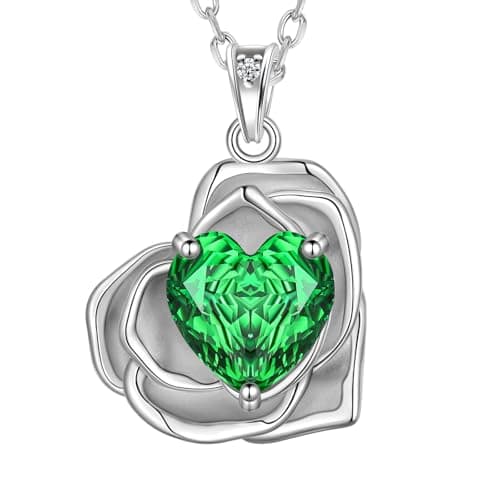 Birthstone Rose Heart Pendant Necklace - 925 Sterling Silver Rose Cut Cubic Zirconia Love Necklace Anniversary Birthday Jewelry Gift for Women Wife Mom Daughter (05-May) - Image 1