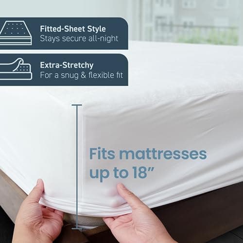 SafeRest Waterproof Twin Size Mattress Protector - Fitted with Stretchable Pockets - Machine Washable Cotton Blend Mattress Cover for Bed - Thumbnail 4
