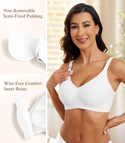 POSESHE Bralettes for Women with Support Comfortable Bras No Underwire Seamless Everyday Padded Bra White - Thumbnail 2
