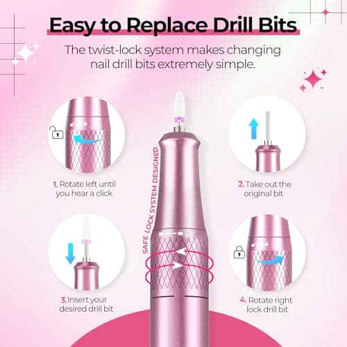 JOSGLOI 40000RPM Electric Nail File Drill Professional Kit, Drill Machine with LCD Display, Manicure Pedicure Polishing Acrylic Gel Nail Grinder for Salon, Home Use - Thumbnail 3