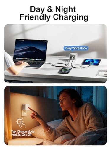 45W GaN USB-C Wall Charger with Night Light, 3-Port Fast Charging Power Adapter (2 USB-C + 1 USB-A), Foldable Plug, PPS Support （Grey） - Thumbnail 3
