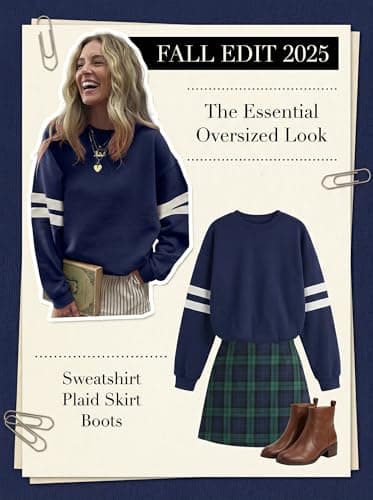 KevaMolly Women Varsity Striped Drop Shoulder Sweatshirt Navy S - Thumbnail 5