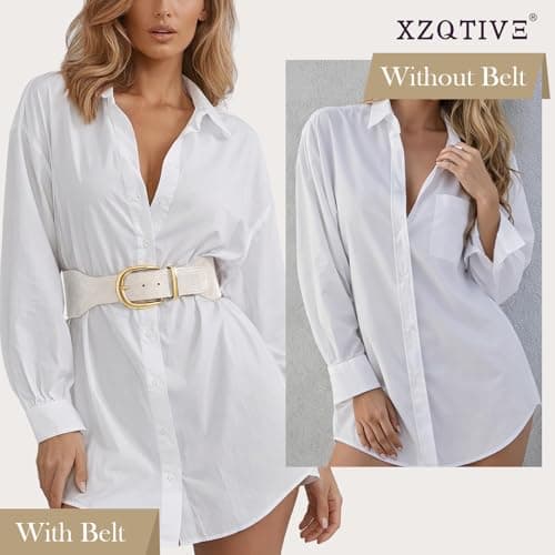 XZQTIVE Women Wide Elastic Waist Belt for Dresses Fashion Cinch Belts Stretchy Waistband with Gold Buckle, White(Fit Waist Size 34"-37") - Thumbnail 3