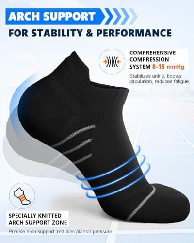 Aoliks Compression Running Socks for Women Men,Ankle Athletic Plantar Fasciitis Socks 6 Pairs - Thumbnail 2