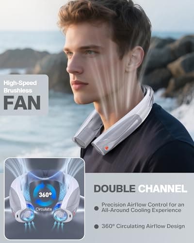 Vexolta Portable Neck Fan, 6000mAh Personal Fan, 360° Cooling Rechargeable Wearable Fan, 6 Speeds Adjustable Hands Free Fan for Travel Outdoor, Office, Ideal Summer Gifts for Men Women - Thumbnail 4