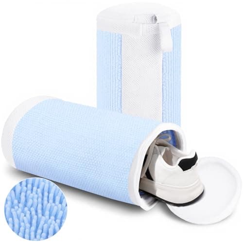 Dntorx Shoe Washing Machine Bags, 2 PCS Reusable Blue+White Chenille Laundry Bags for Washing Machine, 360 Wrap-Around Clean Shoe Laundry Bags with Hidden Zipper - Image 1