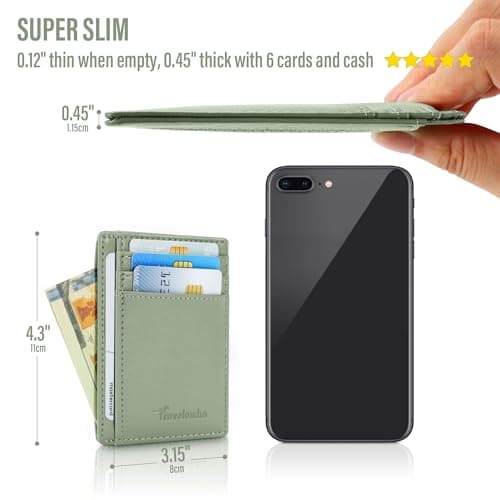 Travelambo Slim Wallet Front Pocket Minimalist Leather RFID Blocking Medium Size - Thumbnail 4