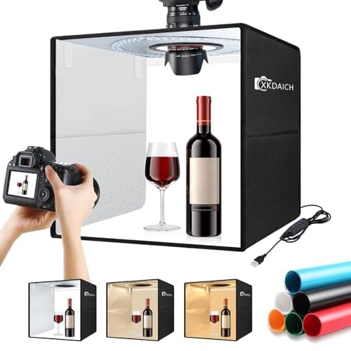 XKDAICH 16x16 Inch Portable Folding Photo Studio Shooting Tent Box with Dimmable Ring Light USB, 3 Color Temperatures & 6 Colors PVC Backdrops for Product Photography, YouTube Videos, Smartphone - Image 1