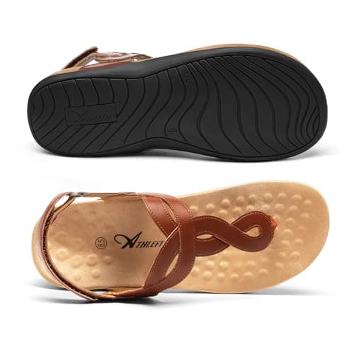 Athlefit Women's Brown Orthopedic Arch Support Thong Sandals Comfortable Walking Dressy Flat Sandals Size 11 - Thumbnail 6