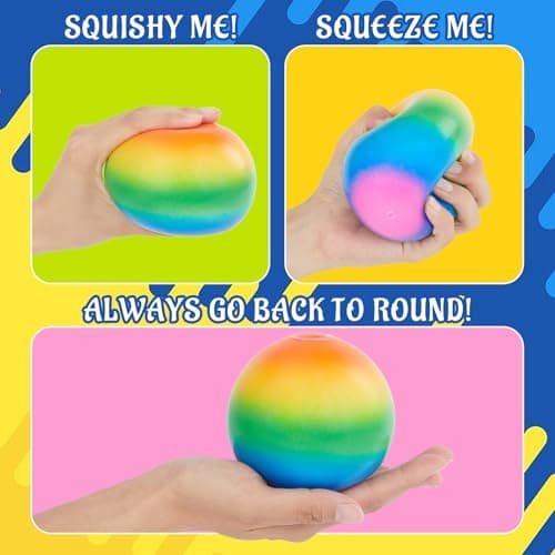 Giant 4-Inch Rainbow Stress Ball -Jumbo Big Squeeze Relief! Fills Your Entire Palm, 2X Larger Than Standard, Ultra-Soft Ball for Deep Stress Relief - Thumbnail 2