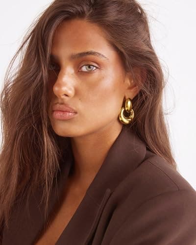 UANNEAU Gold Chunky Earrings for Women Trendy, 14K Gold Plated Dainty Blod Big Earrings Statement Minimalist Hypoallergenic Earrings Gifts for Her Mom - Thumbnail 2