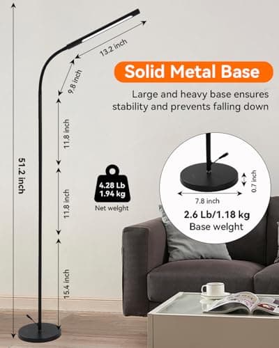 Pak Smart RGB Floor Lamp, LED Floor Lamp for Living Room, Modern Adjustable Gooseneck Standing Lamp with Music Sync, Scene Modes, Remote & Touch Control, Eye-Caring Reading Light for Bedroom Gaming - Thumbnail 6