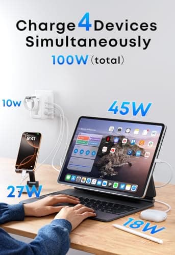 100W 4in1 Charger with Apple Watch Charging, Fast USB C Charger Block Dual Foldable Travel Essentials for iPhone 17/16/15 Series, iPad, MacBook Pro/Air, iWatch - Thumbnail 3