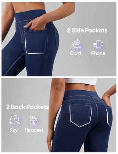AVAMO Stretchy Flare Jeans for Women High Waisted Pull On Bell Bottom Jeans Trendy Elastic Tummy Control Denim Pants - Thumbnail 6