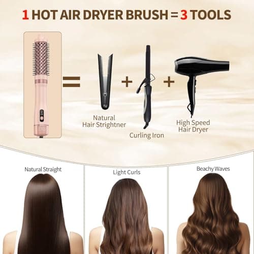 3 in 1 Blow Dryer Brush Thermal Curling Iron Wand Brush 1.5’, Wet Brush Speed Dry 110000RPM Hot Air Hair Dryer Volume, Beachy Waver Blowout Curling Brush Hair Styler Anti-Frizz Straight,Curl - Thumbnail 4