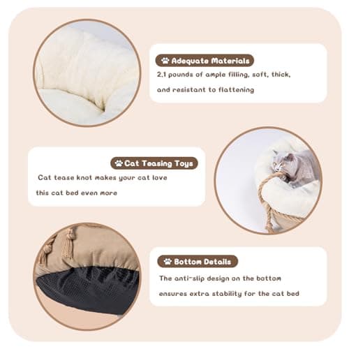pesen Cat Bed & Small Dog Bed with Supportive Walls, Thick Bottom, Calming Donut Shape, Soft Durable Fabric, 20x20x10 Cat Beds for Indoor Cats - Thumbnail 4