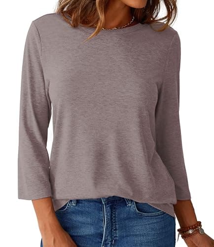 GKBK Womens Tops 3/4 Sleeve Shirts Round Neck Casual Blouses Basic Loose Fit Pullover Tshirts Gray Purple XL - Thumbnail 6