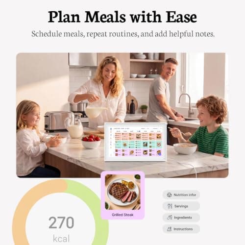 BSIMB 15.6 Inch Digital Calendar - Chore Chart, Meal Planner, Rewards System, Photo Display, Smart Electronic Calendar Touchscreen Interactive for Family Schedules, Seamless Scheduling White - Thumbnail 6