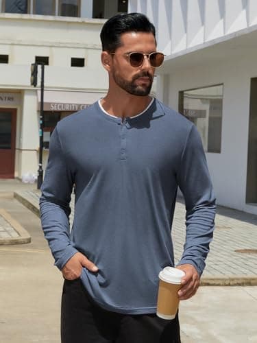 Hardaddy Men's Long Sleeve Henley Shirts Casual Color Block Henley Button T-Shirt Tops Navy Blue XXL - Thumbnail 3