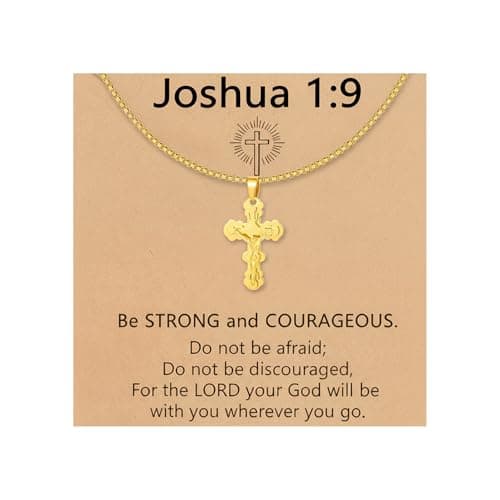 Jekvill 14K Gold Plated Double Cross Pendant Necklace Christian Gifts ，First Communion Gifts ，Cross Necklace for Women and Men， Baptism、 Easter Basket Stuffers - Image 1