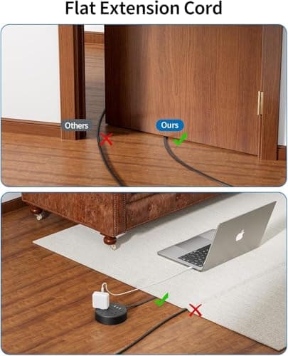 Extension Cord 25 ft, NTONPOWER Flat Plug Power Strip with USB, 3 Outlet 2 USB Desktop Charging Station, Wall Mount Power Strip for Home Office, Black - Thumbnail 3