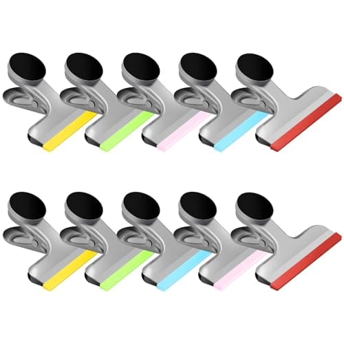 HOUSE AGAIN 10 Pack Stainless Steel Magnetic Chip Bag Clips Covered with Silicone - NO More Sharp Edges - Color Coded for Food Bags - Hang Postcards Heavy Duty for Kitchen and Office, 3 Inches Wide - Image 1
