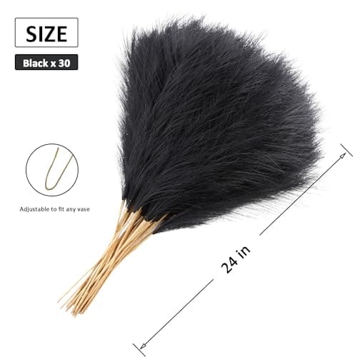 Black Faux Pampas Grass Extra Full, 24'' Tall 30 Stems with 90 Branches Artificial Pampas Grass Boho Decor, Artificial Flower Arrangements for Wedding Centerpieces, Vase Filler - Thumbnail 3