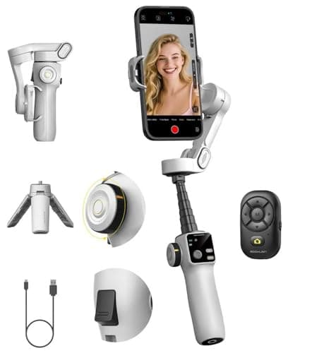 AOCHUAN Smartphone Gimbal Stabilizer for iPhone & Android, 3-Axis Phone Gimbal with Bluetooth Remote Control, Built-in 7.8” Extendable Rod, Face Tracking, Video Stabilizer – Smart V8 Kit White - Image 1
