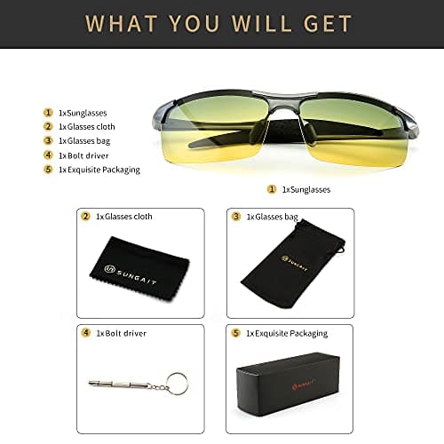 SUNGAIT HD Night Vision Polarized Sunglasses Anti Glare for Night Driving(Gunmetal Frame/Day&Night) 8177QKRY - Thumbnail 6