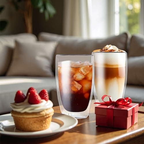 MESNEY 17oz Double Walled Glass Coffee Mugs, Insulated Clear Cappuccino Latte Glass Coffee Mugs for Home, Cafe & Restaurant, Durable Stackable Drinking Glasses - Thumbnail 5