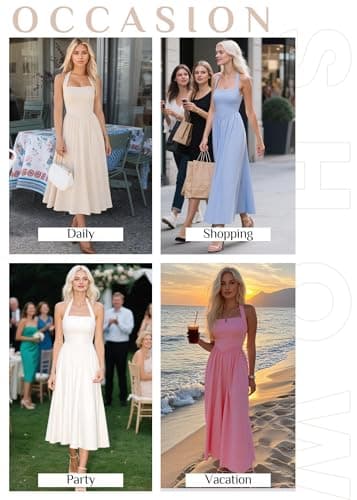 KIRUNDO Summer Dresses for Women 2026 Halter Maxi Wedding Guest Party Cocktail Semi Formal Elegant Classy Long Sundress(Beige White, X-Large) - Thumbnail 6