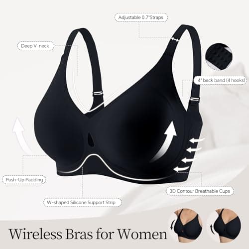 UIMERO Jelly Bras for Women Wireless Womens Bras No Underwire Supportive Comfortable Everyday Seamless Tshirt Bra Black - Thumbnail 4