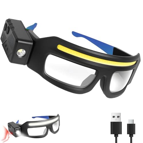 NIRIAHO Adjustable Headlamp Glasses with Motion Sensor Rechargeable Headlight Safety Glasses for Camping Hiking Fishing Cycling Blue - Image 1